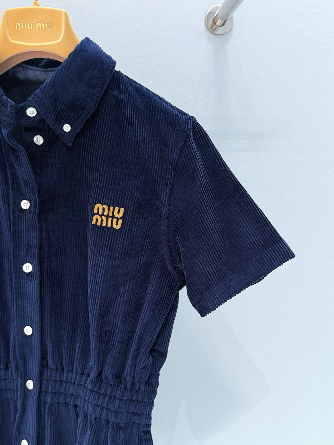 Miumiu 2026 Shirt Dress with a Slim Fit Blue Cotton