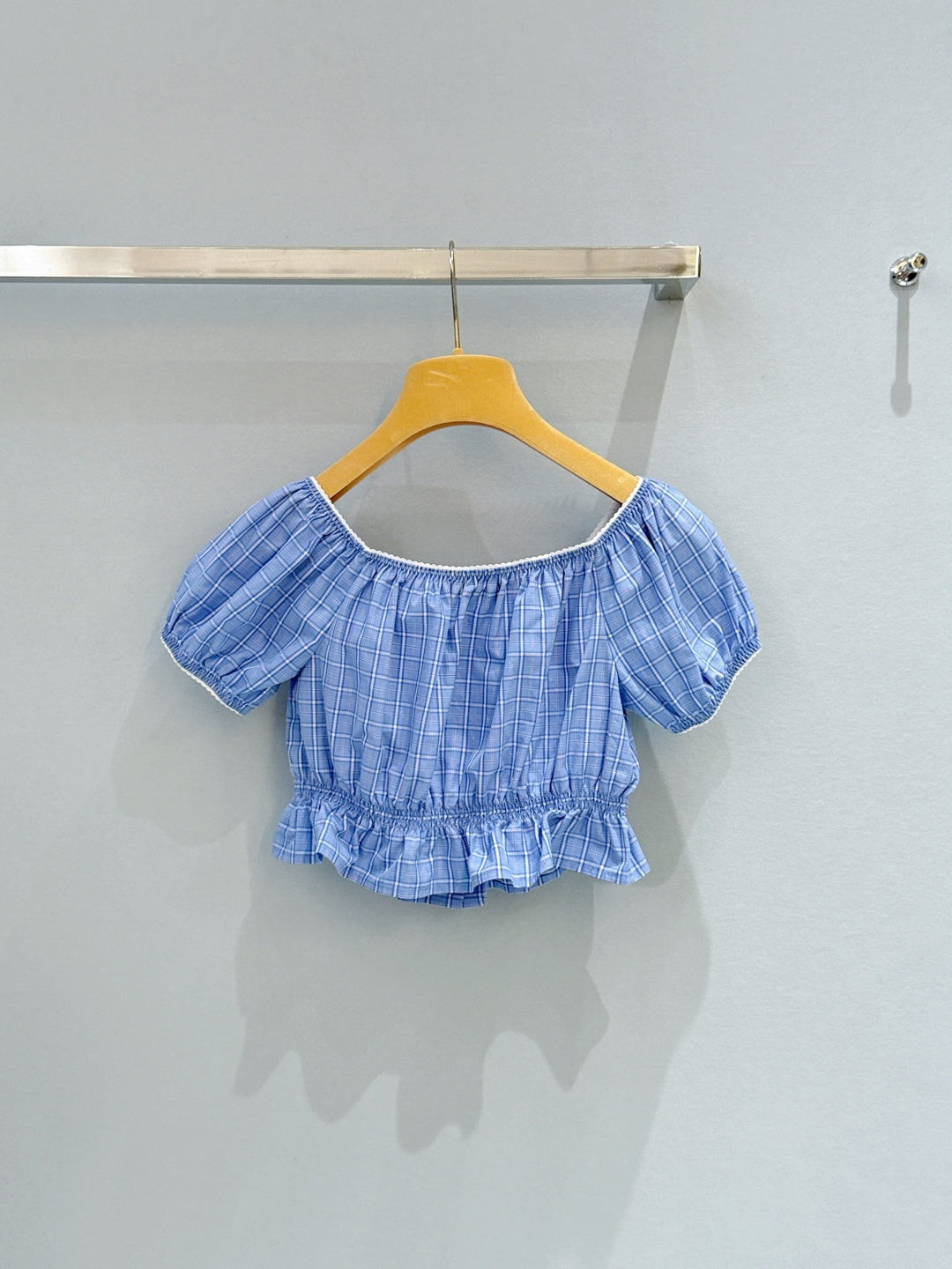 Miu Miu 2026 Plaid Top Blue Cotton
