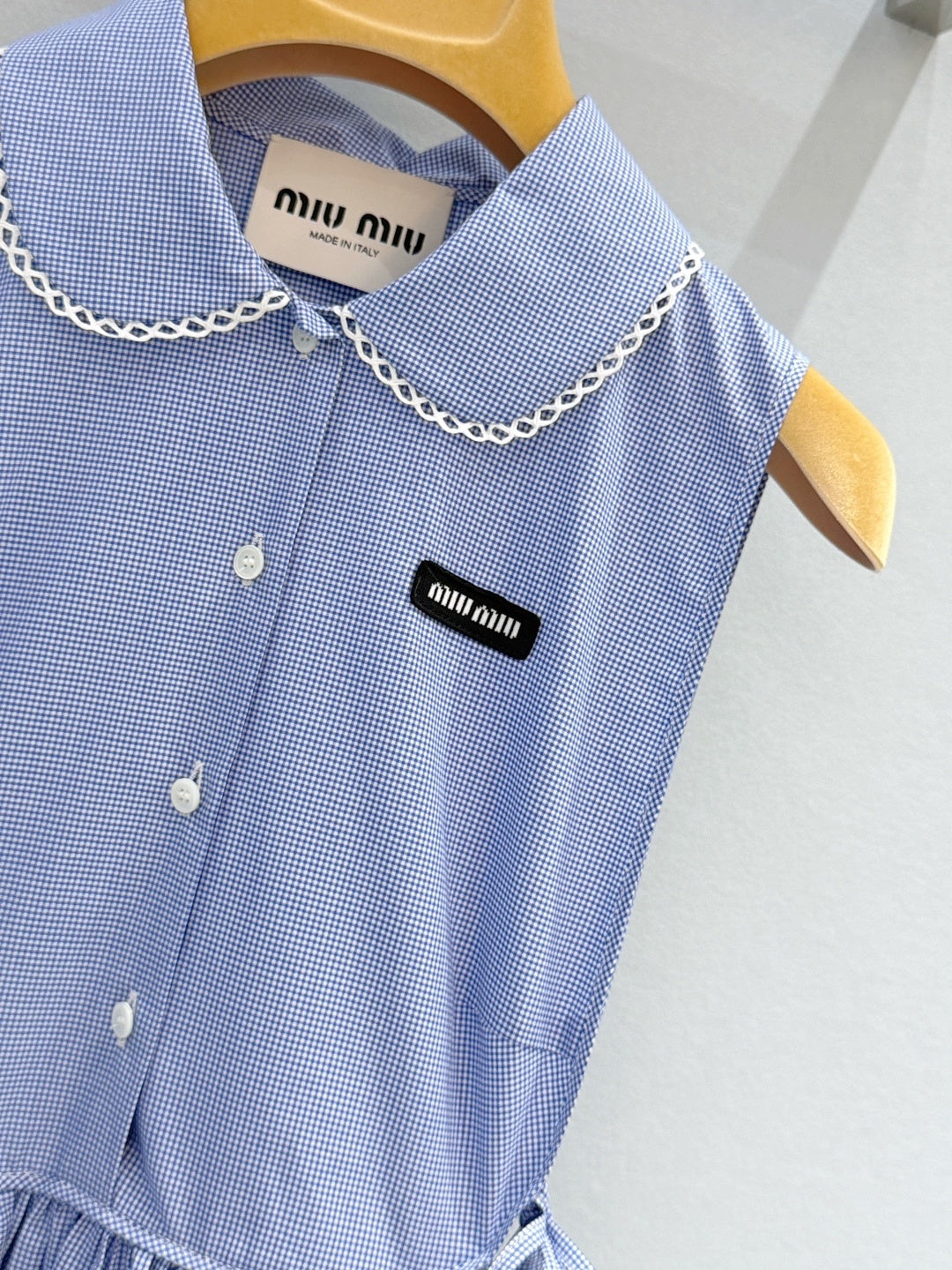 Miu Miu 2026 Plaid Sleeveless Dress Blue Cotton