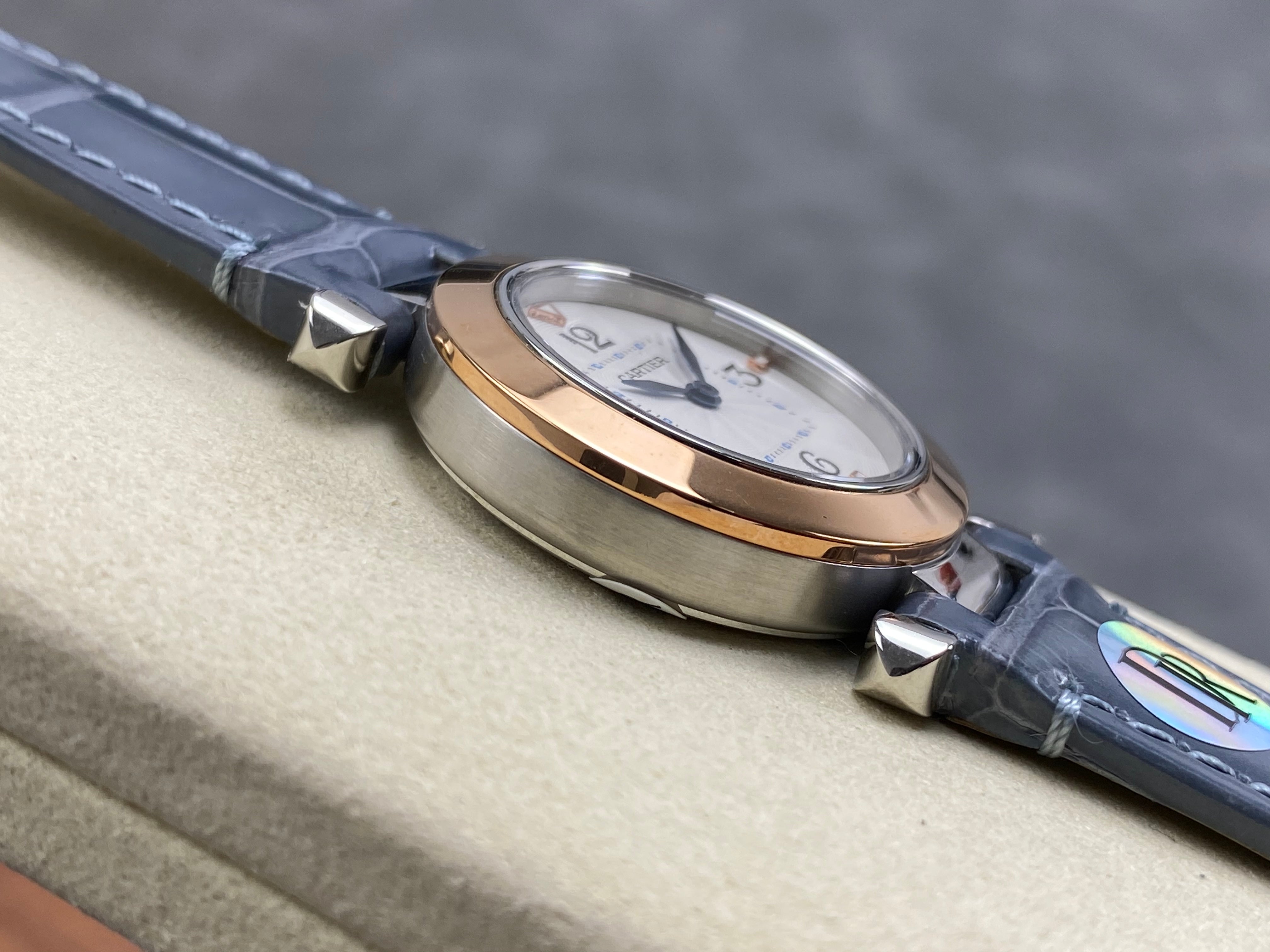 Cartier Pasha 30mm White Dial Pink Gold Case Leather