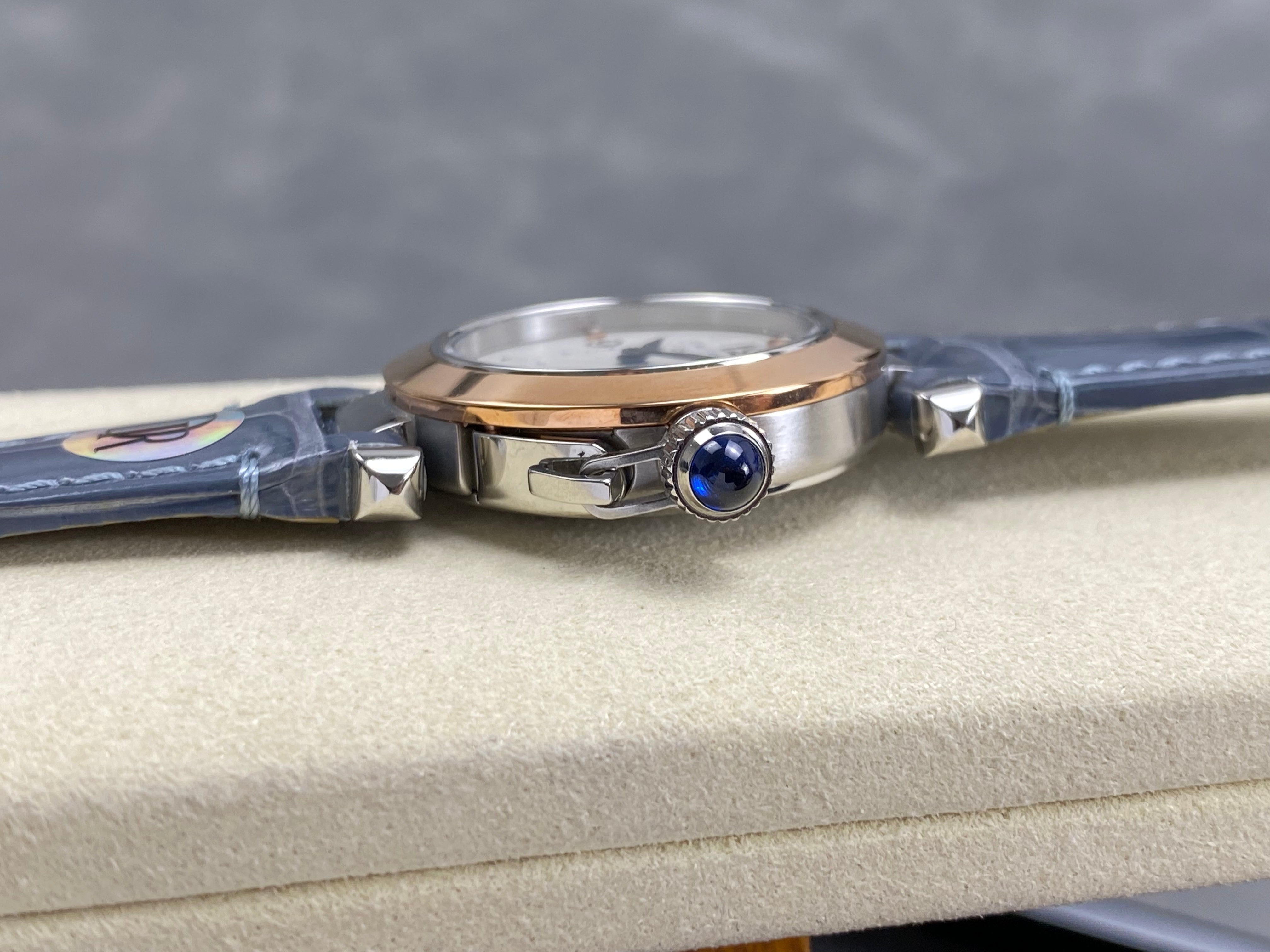 Cartier Pasha 30mm White Dial Pink Gold Case Leather