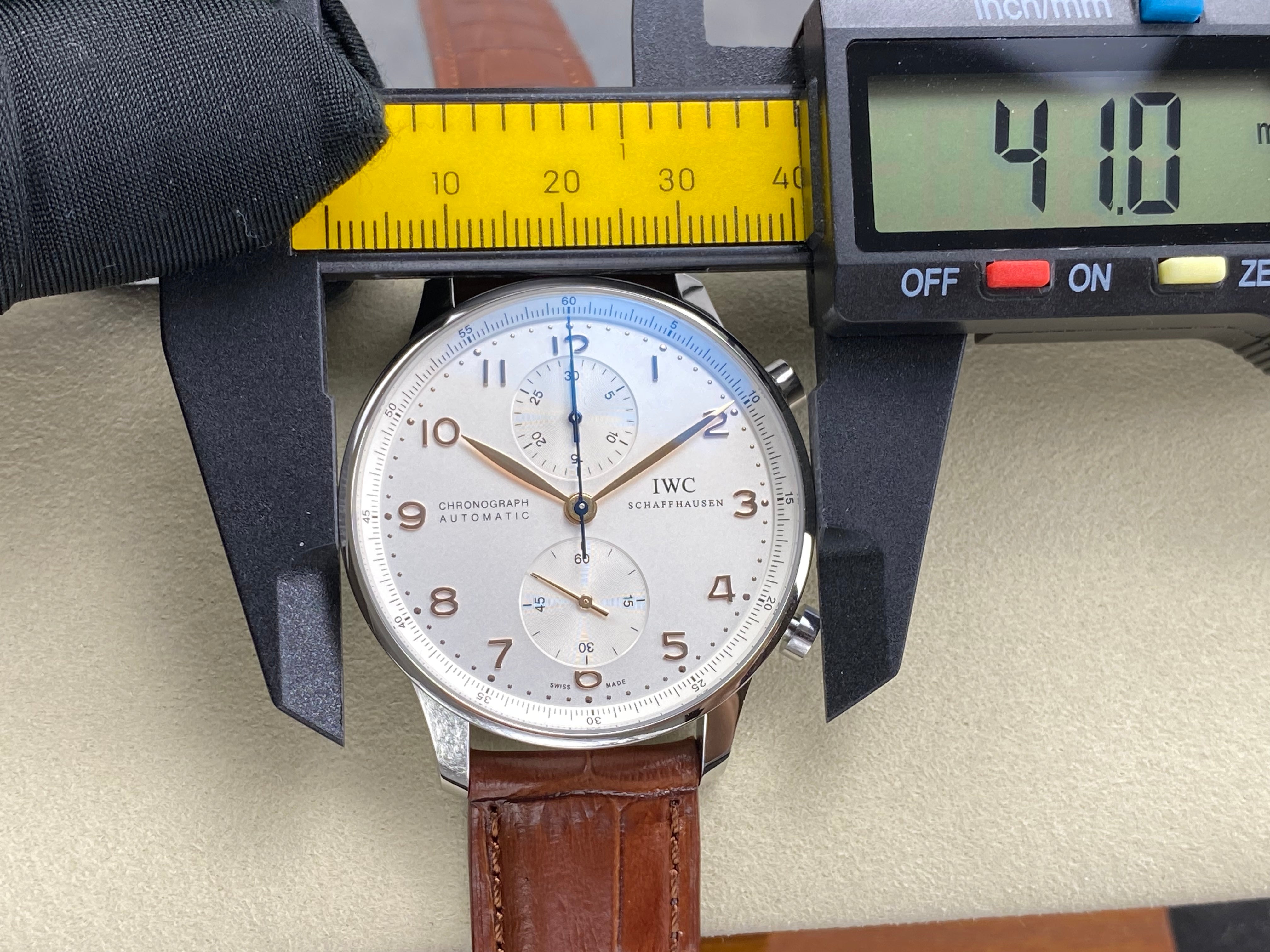 IWC Portuguese Chronograph 41mm White Dial Brown Crocodile Leather Strap