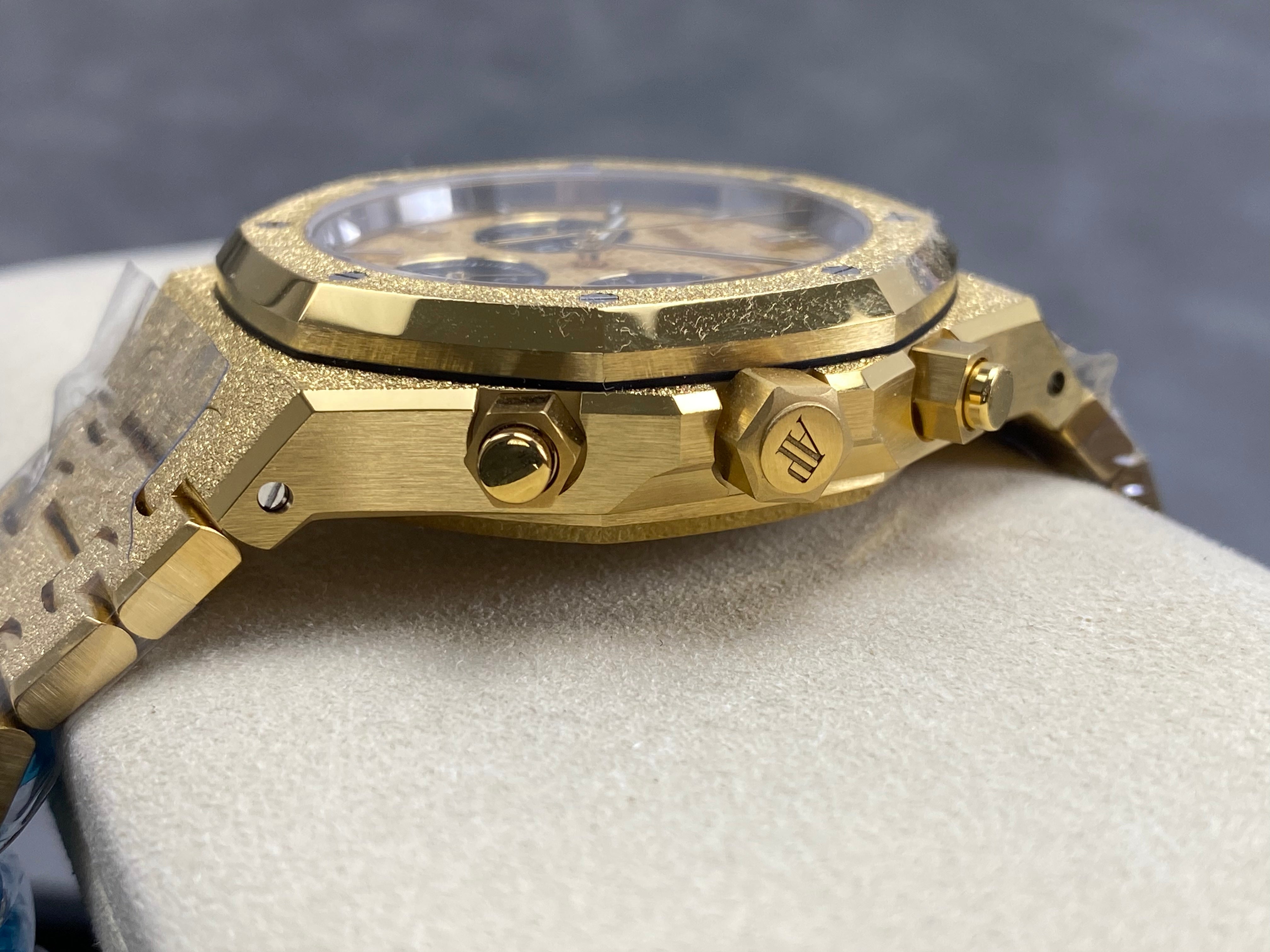 Audemars Piguet Royal Oak Chronograph 41mm Frosted Gold Case Gold Black Dial