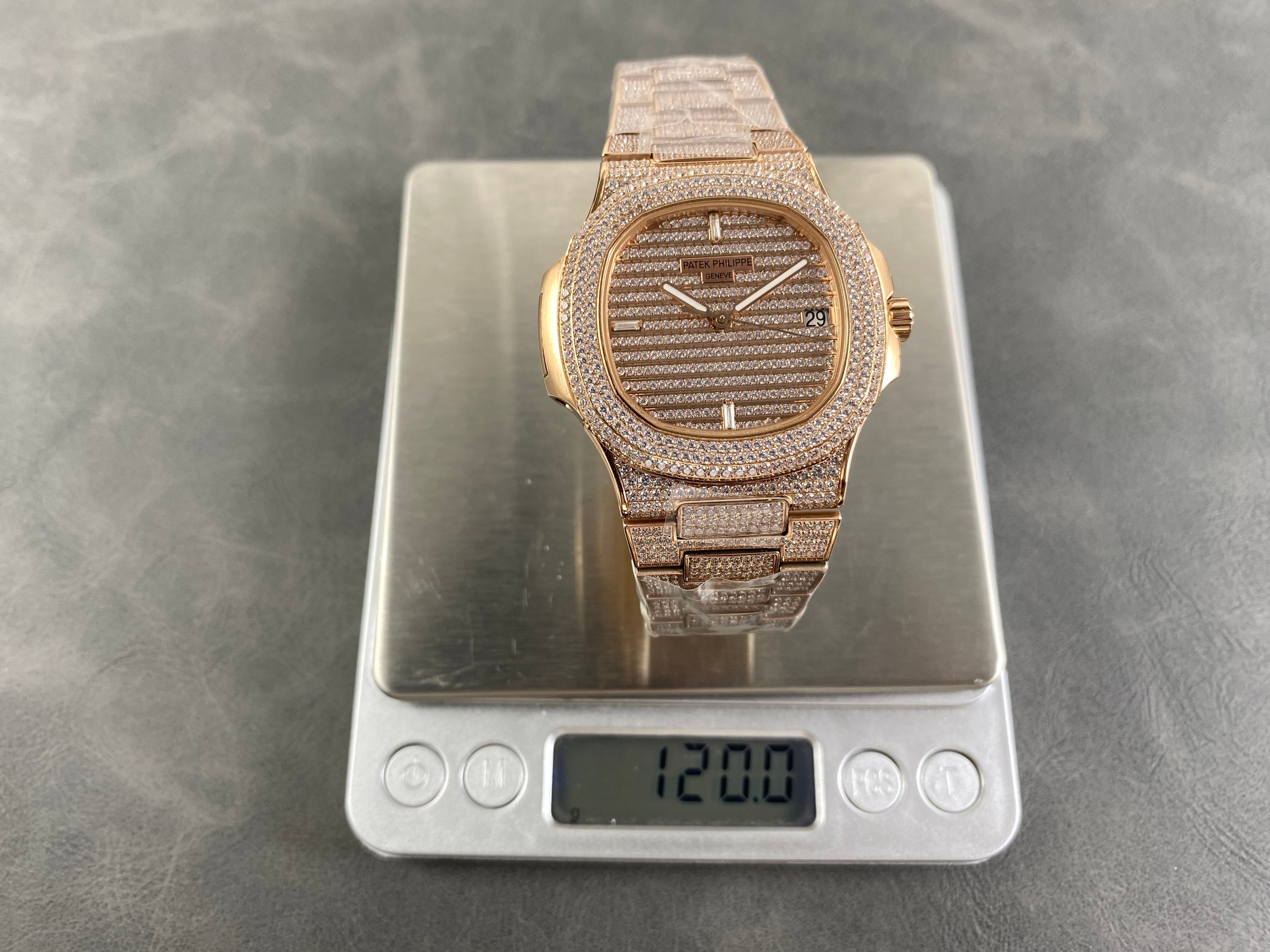 Patek Philippe Nautilus 40mm Rose Gold Full Diamond Watch