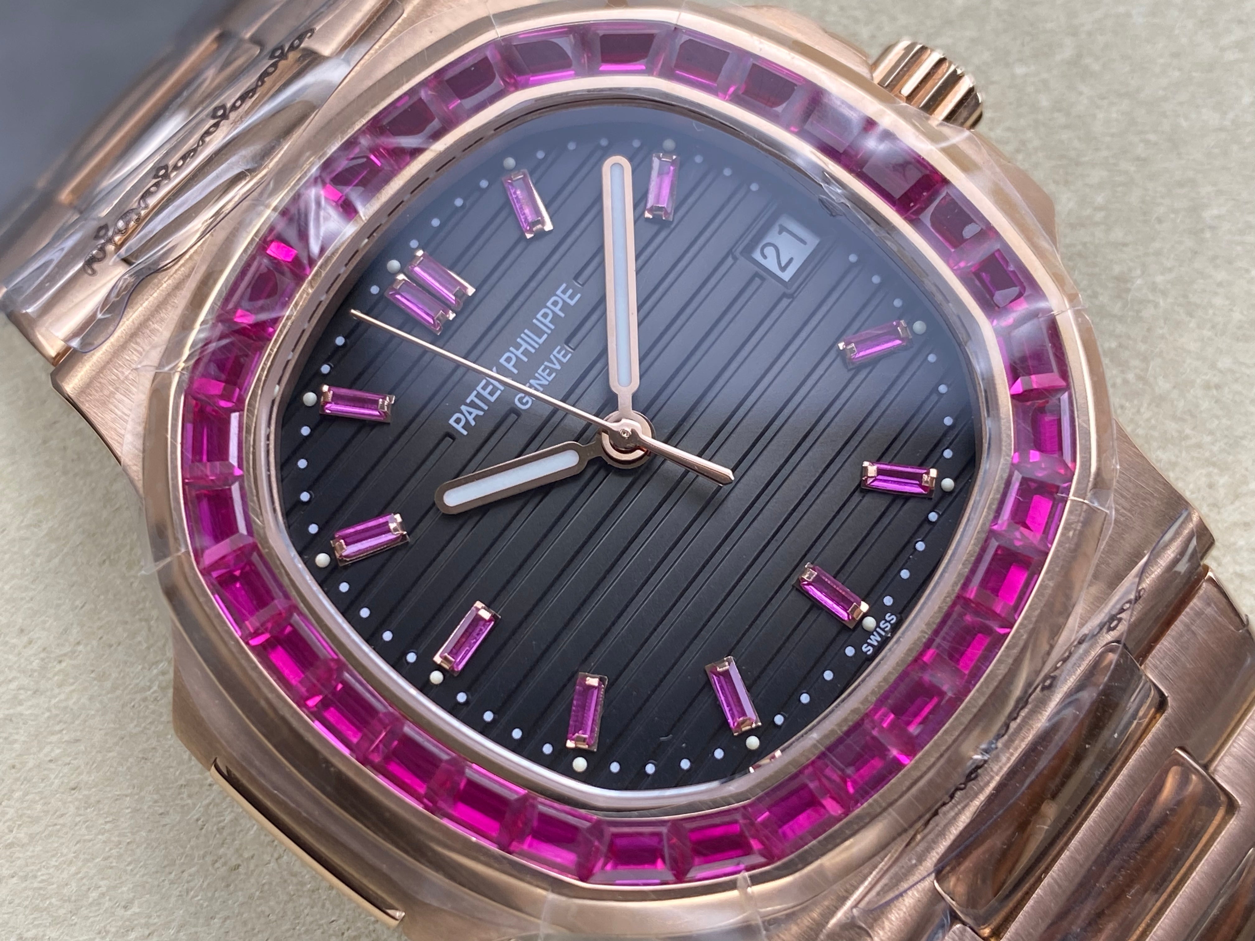 Patek Philippe Nautilus 40mm Pink Ruby Benzel Rose Gold Watch