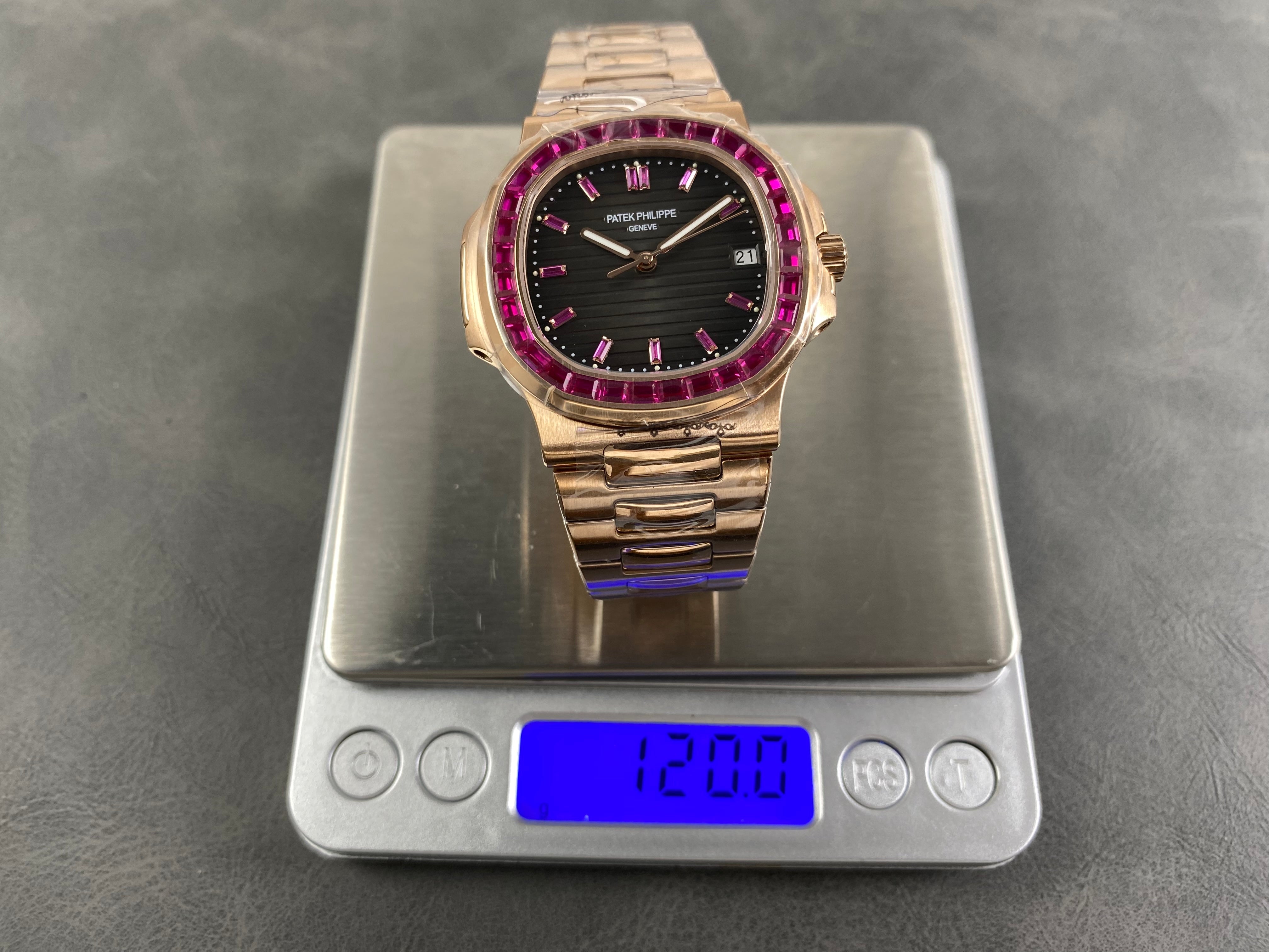 Patek Philippe Nautilus 40mm Pink Ruby Benzel Rose Gold Watch