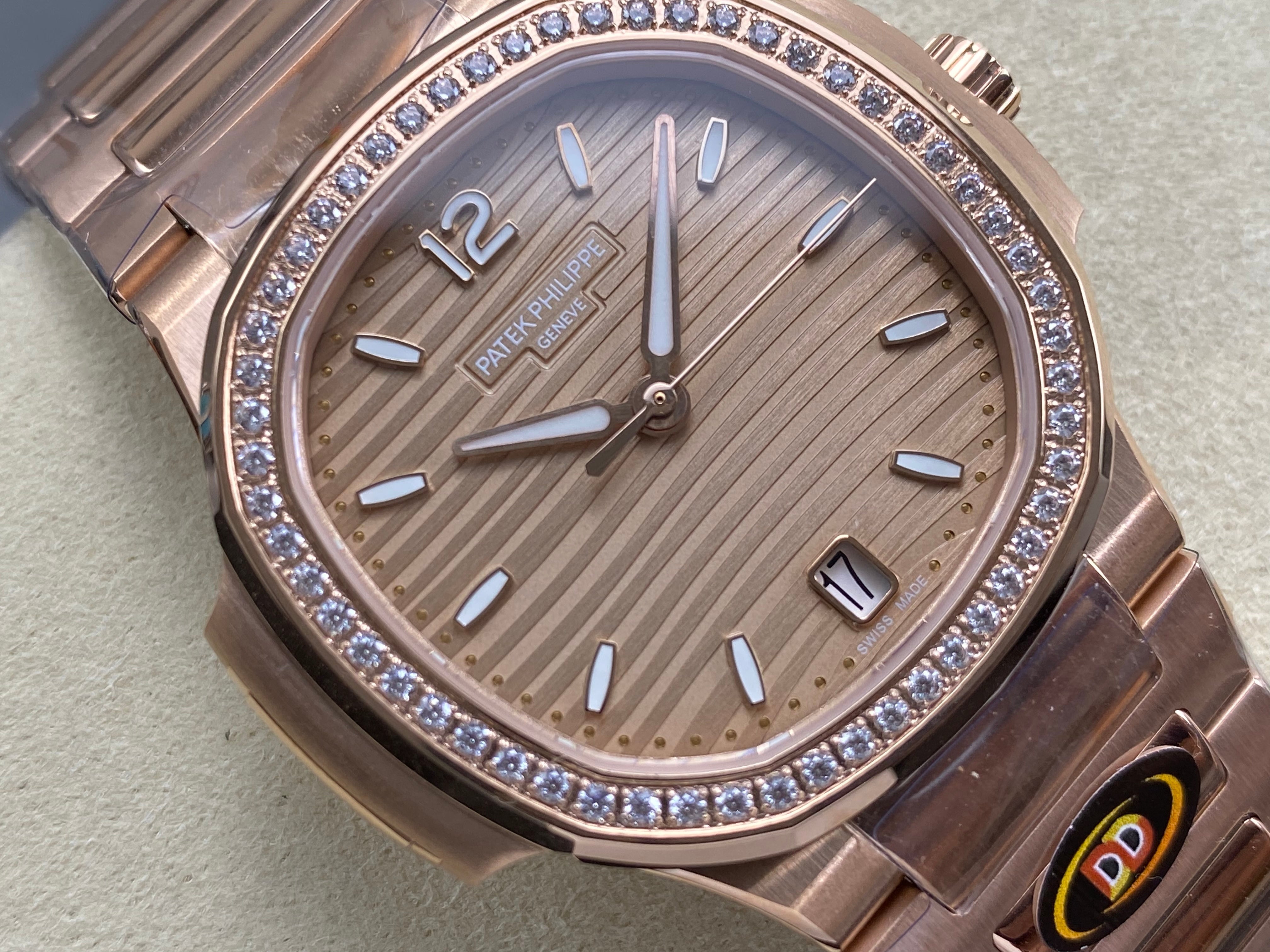 Patek Philippe Nautilus 34mm Pink Gold Case Diamond Bezel