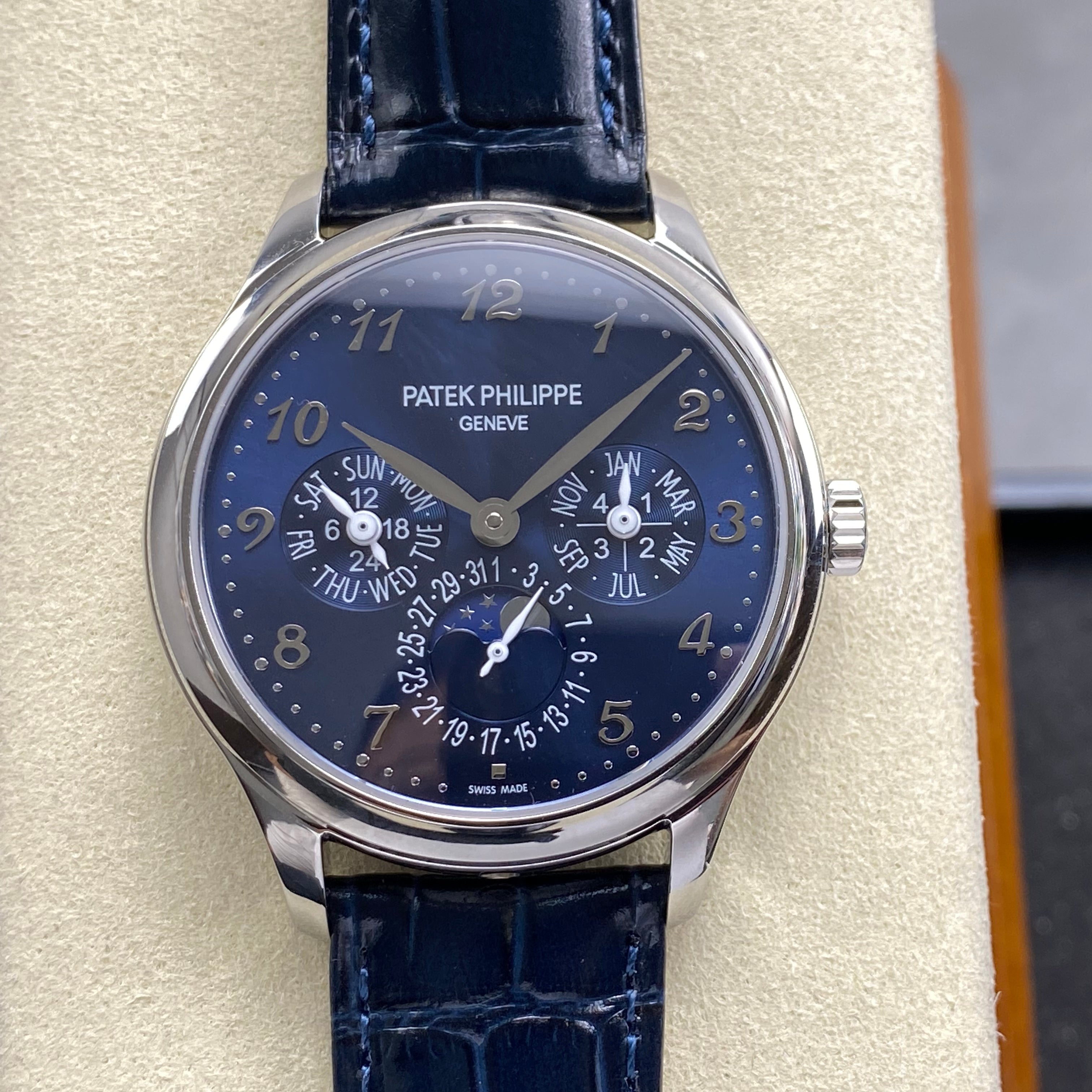 Patek Philippe Perpetual Calendar 39mm Blue Dial Blue Leather Strap