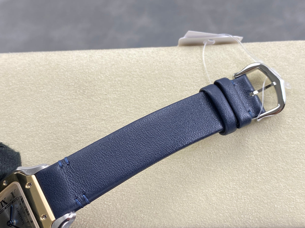 Cartier Santos 35mm White Dial Navy Blue Leather