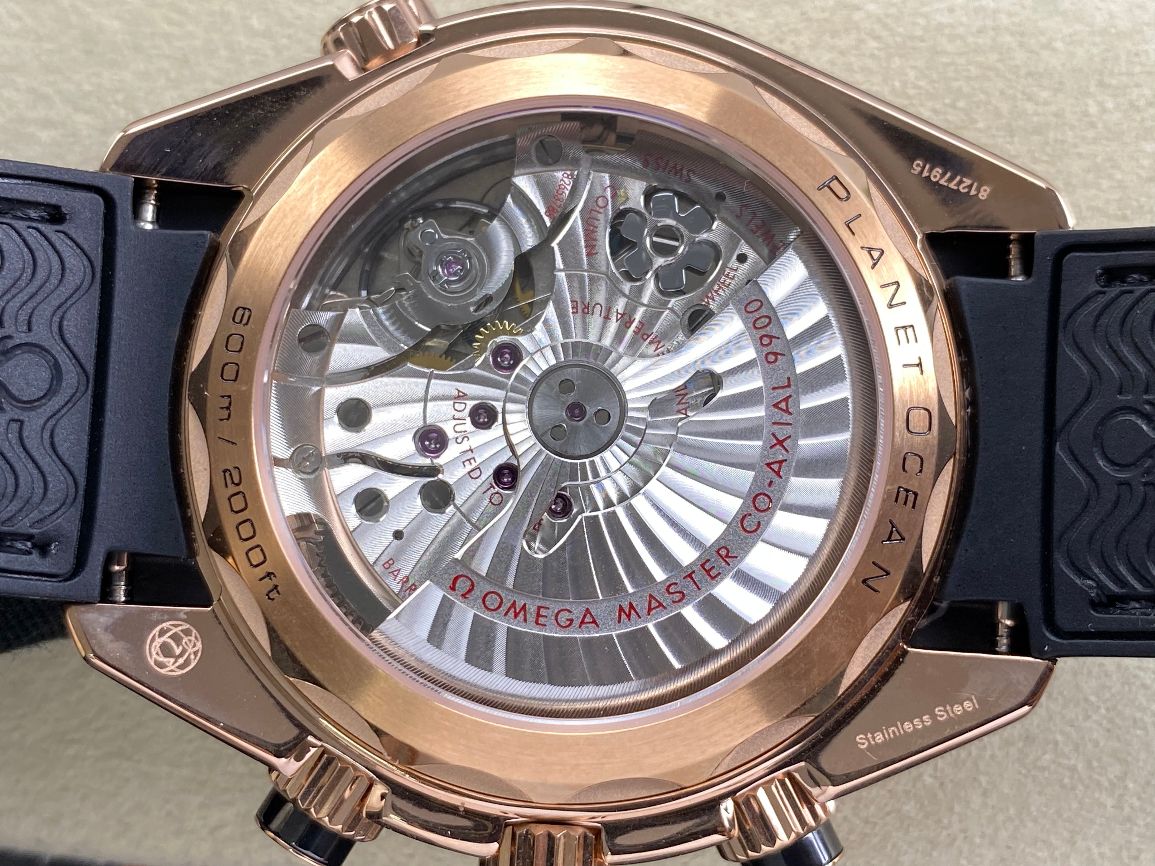 Omega Seamaster 46mm Black Dial Pink Gold Case Crocodile Leather