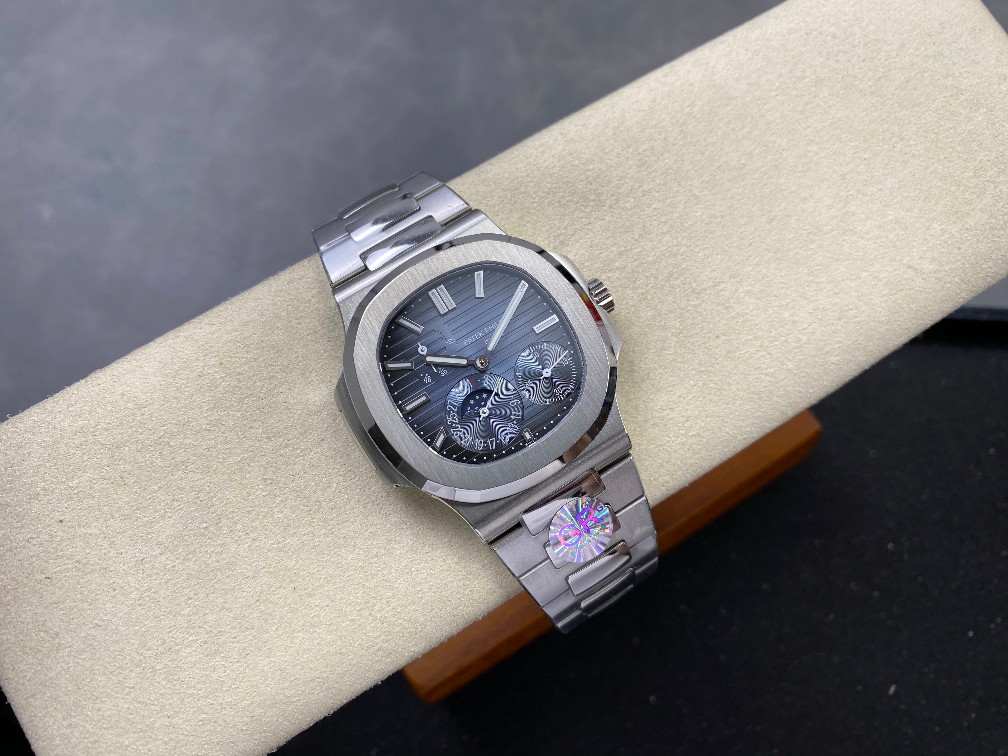 Patek Philippe Nautilus Set Moon Phase Stainless Steel 40mm Blue Dial Watch