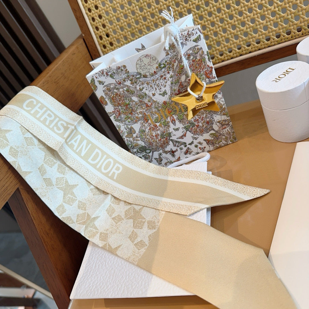 CD Twilly Mini Scarf 100cm Floral Light Beige Mulberry Silk 958864