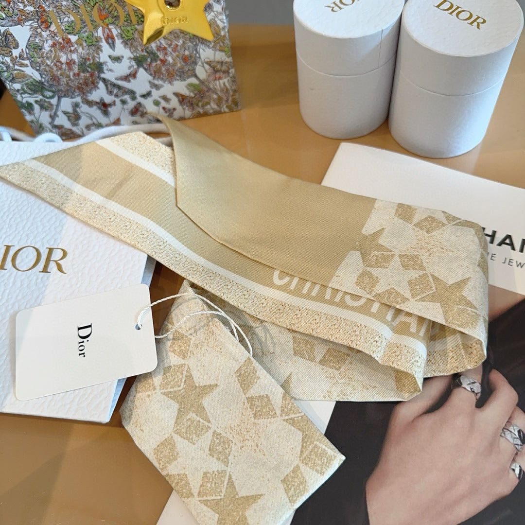 CD Twilly Mini Scarf 100cm Floral Light Beige Mulberry Silk 958864