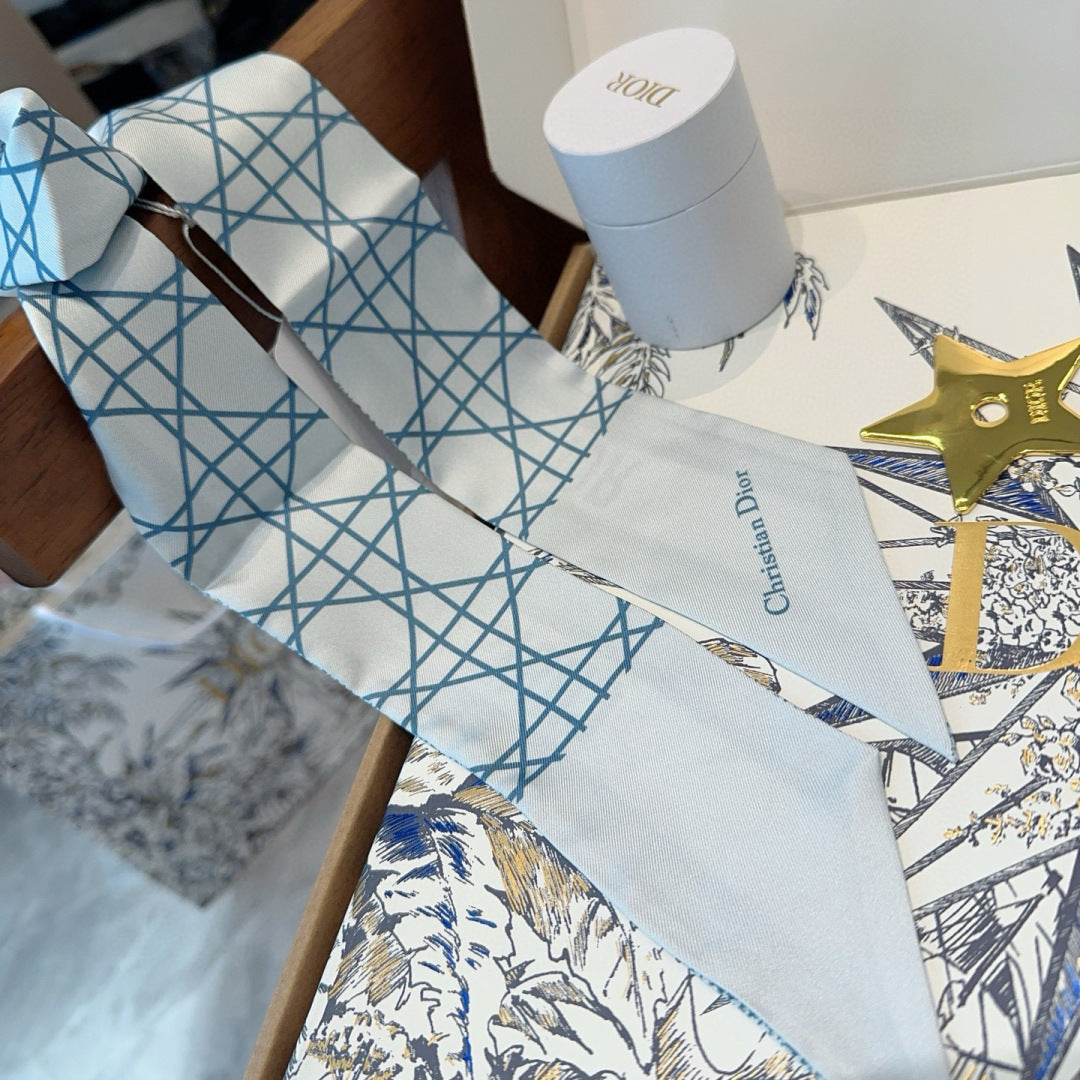 CD Twilly Mini Scarf 105cm  Light Blue Mulberry Silk 976506