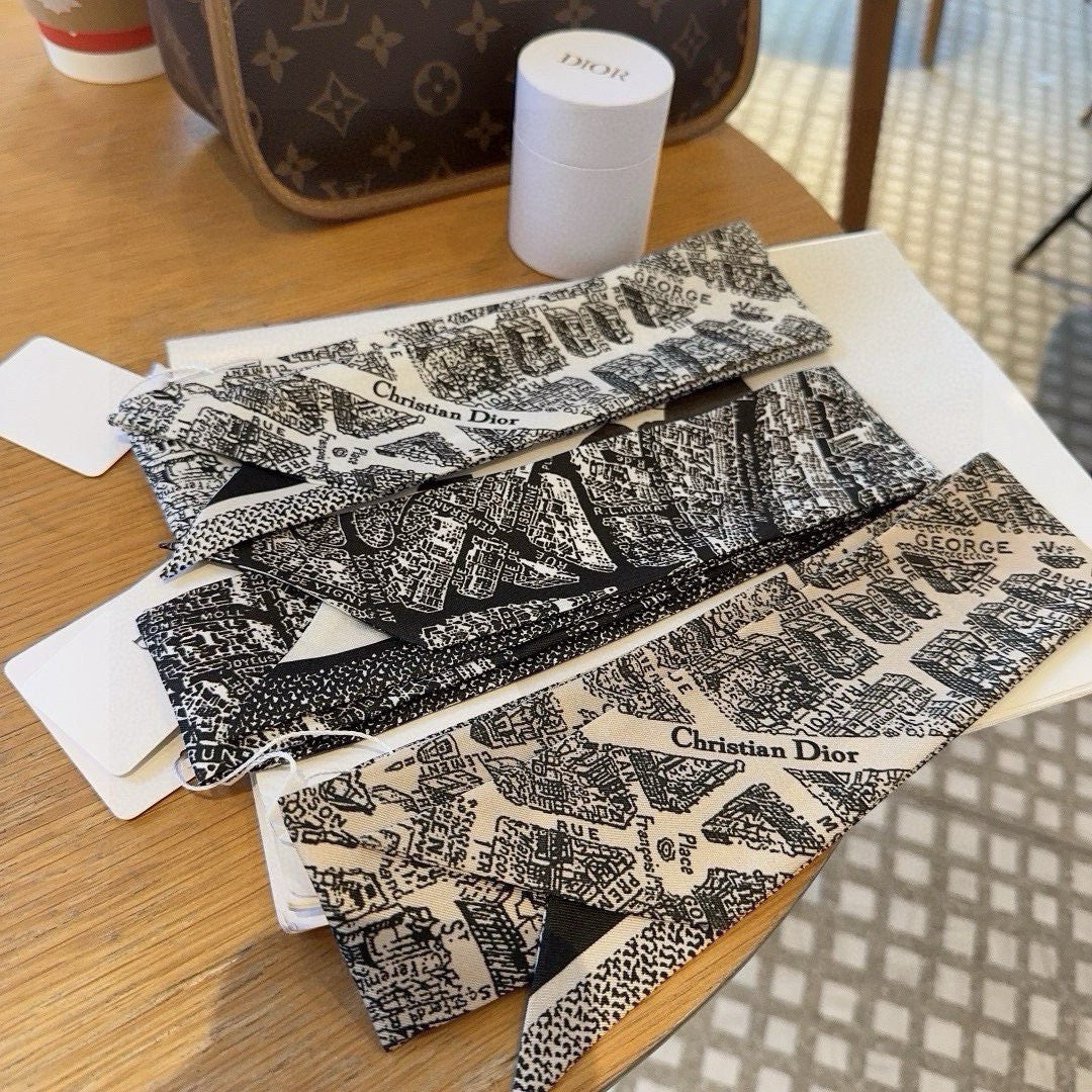 CD Twilly Mini Scarf 105cm Black Mulberry Silk 976498