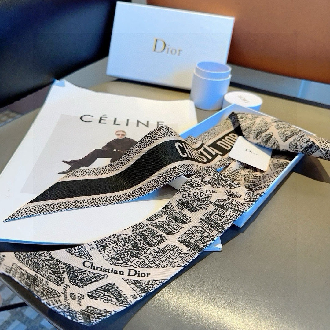 CD Twilly Mini Scarf 105cm Black Mulberry Silk 976498