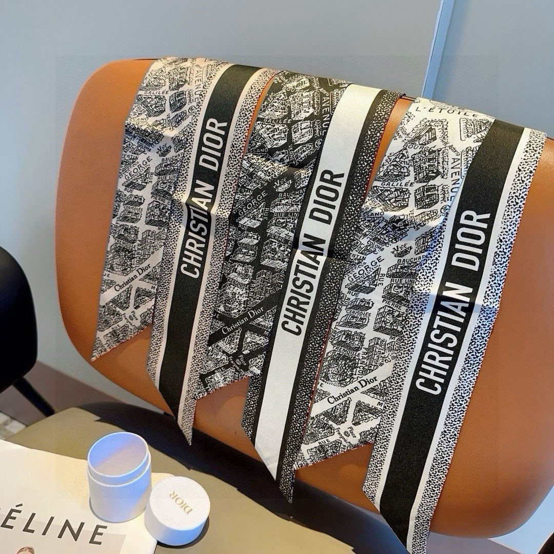 CD Twilly Mini Scarf 105cm Black Mulberry Silk 976498