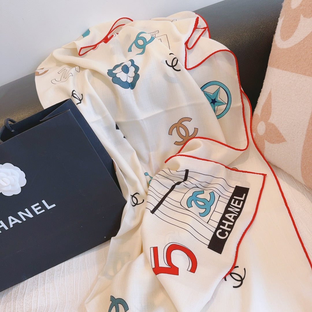 CC 25s Scarf 140cm White Multicolor Cashmere 973461