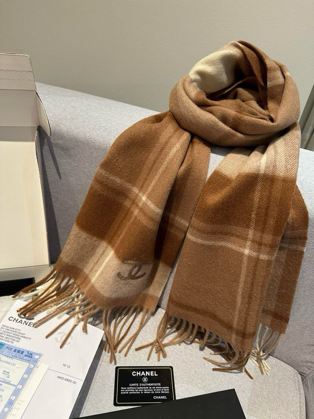 CC 25s Scarf 180cm Brown Cashmere 973462