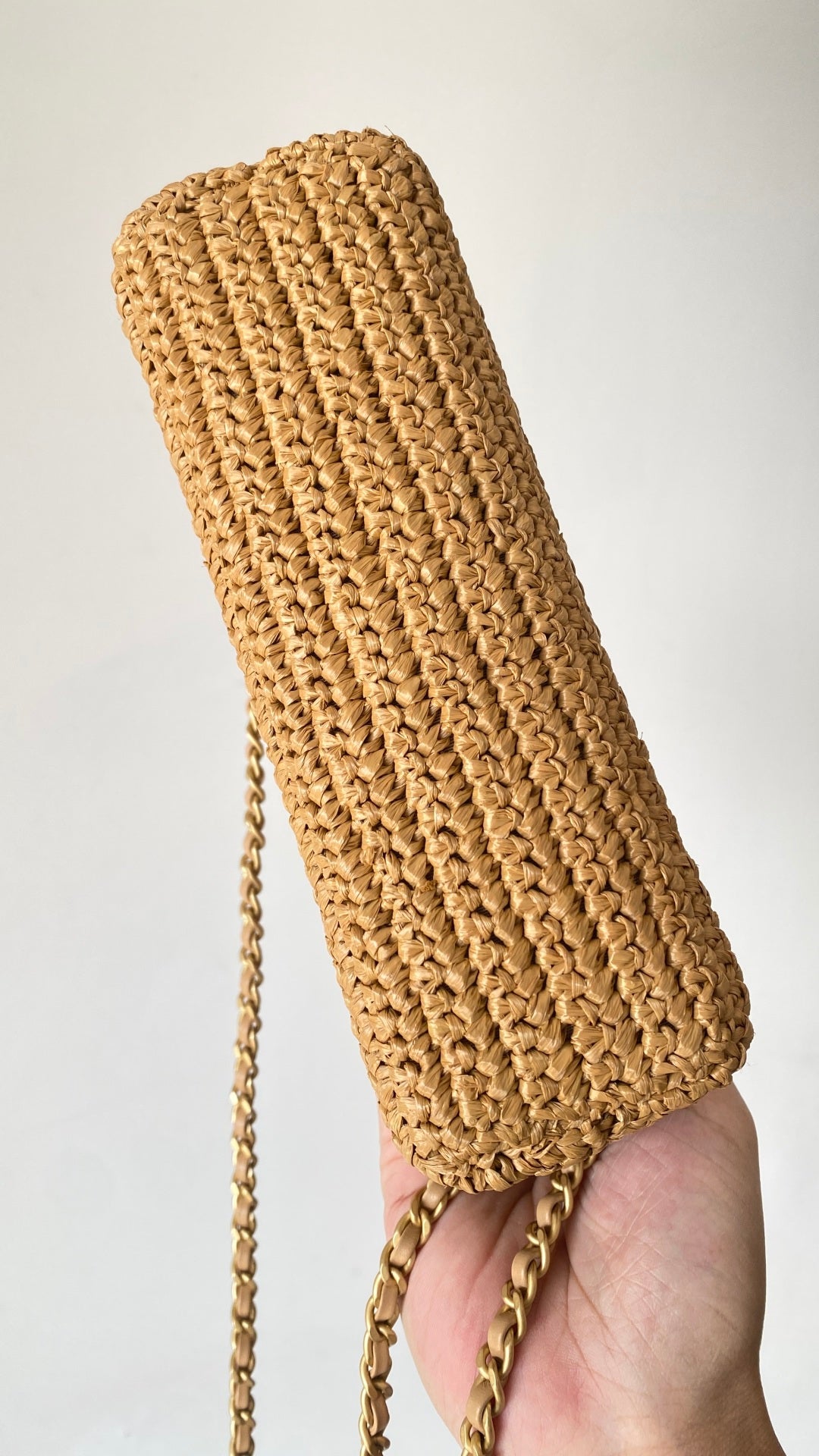 Chanel 25 Bag 19cm Dark Beige Raffia
