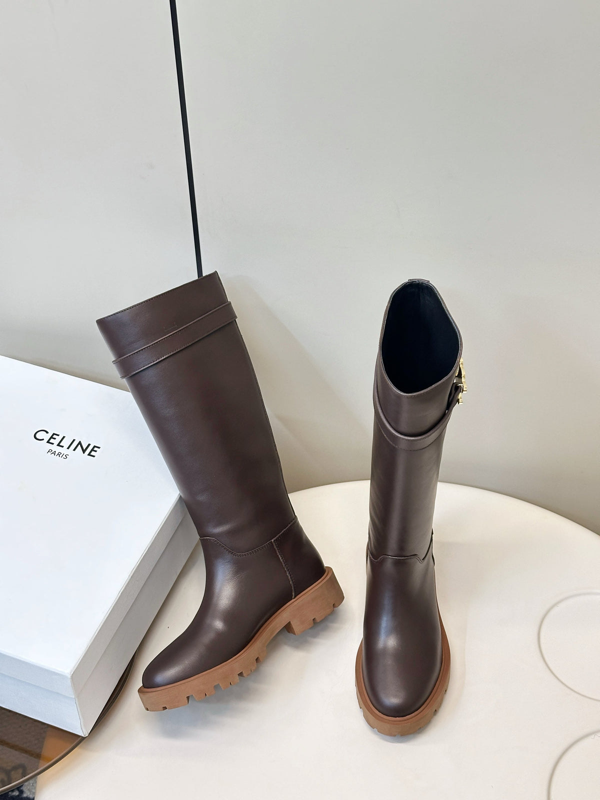 Celine 2026 Buckle Platform Boots Calfskin 986387