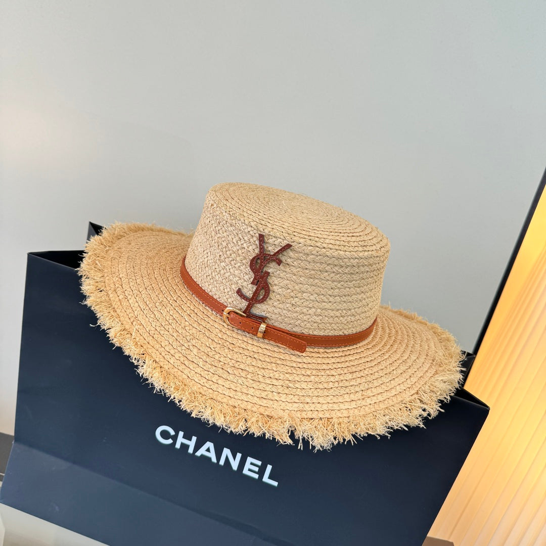 YSL Flat-top Straw Hat 412983