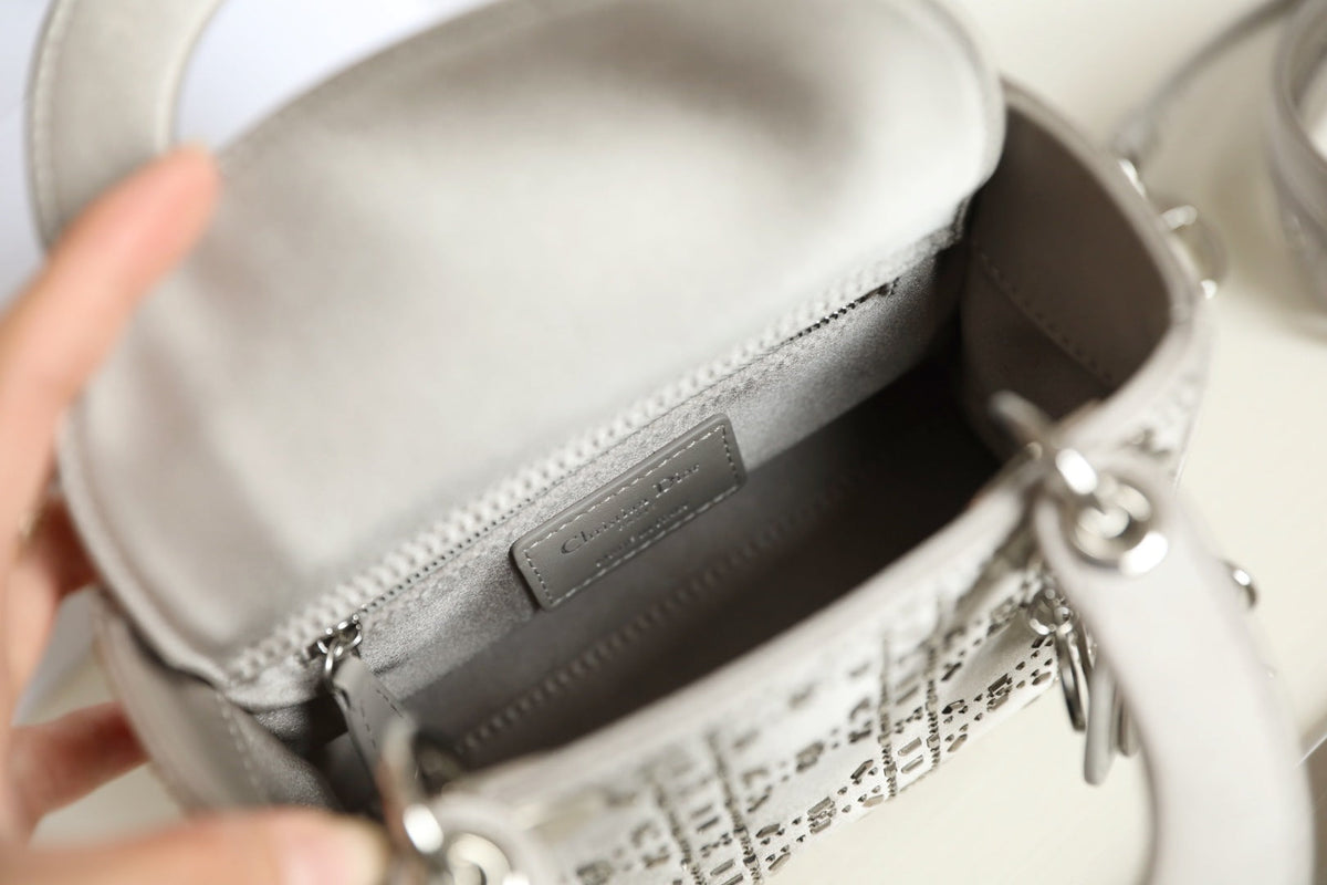 CD Lady Dior Mini Diamond Bag Gray Satin