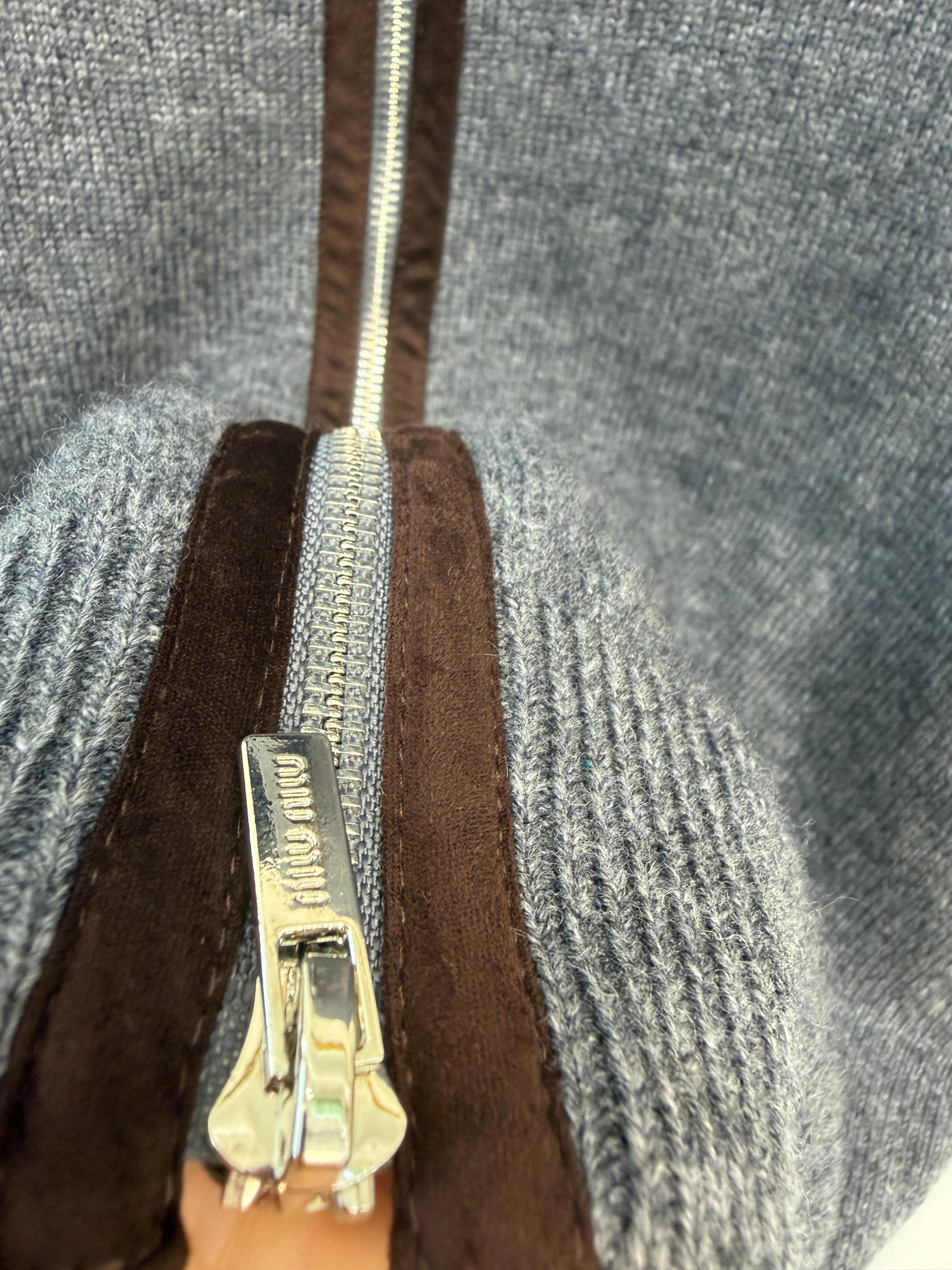 Miumiu 2026 Collared Double-zip Cardigan Grey Wool 425587