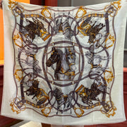 HM 25s Radiant Scarf 200cm White Purple Brown Cashmere Silk 962394