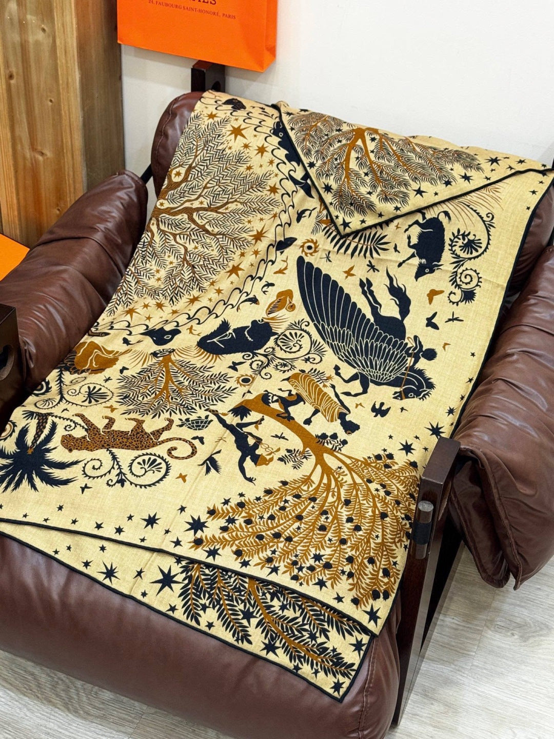 HM 25s Scarf 140cm Black Beige Cashmere Silk 962469