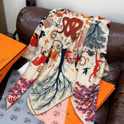 HM 25s Scarf 140cm Beige Colorful Cashmere Silk 962472