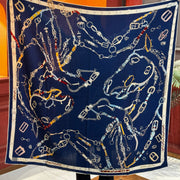 HM 25s Horse Reversible Scarf 140cm Blue Cashmere Silk 967390