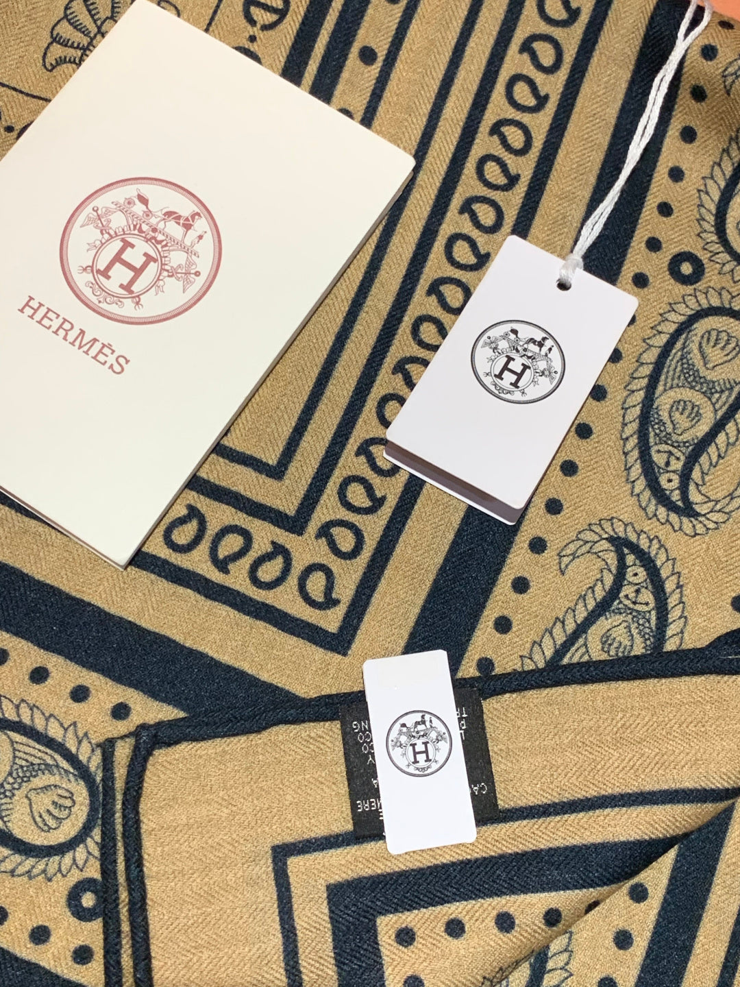 HM 25s Sailor Tattoo Scarf 140cm Dark Beige Black Cashmere Silk 967416