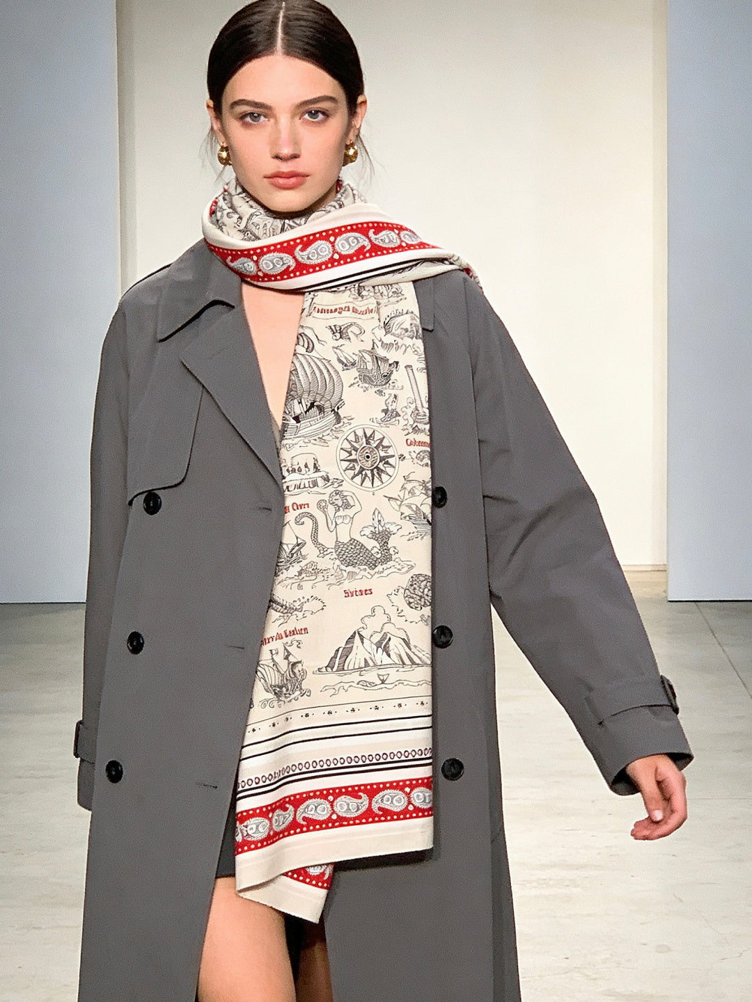 HM 25s Sailor Tattoo Scarf 140cm Red White Black Cashmere Silk 967418