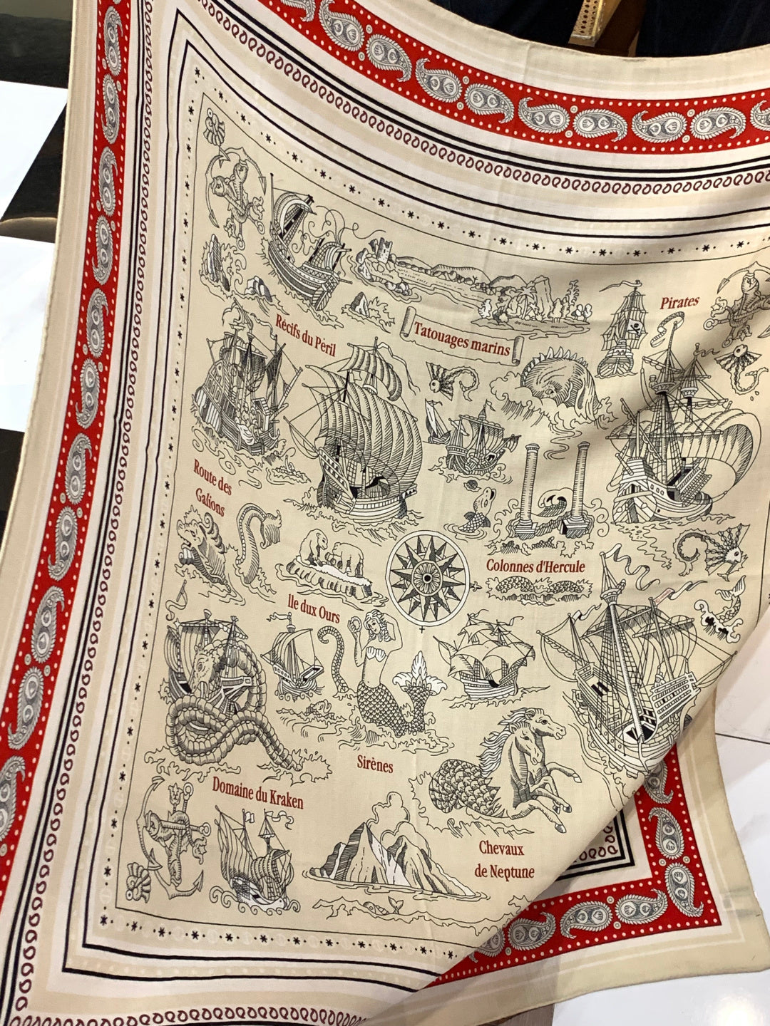 HM 25s Sailor Tattoo Scarf 140cm Red White Black Cashmere Silk 967418