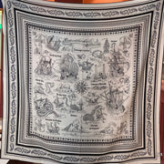 HM 25s Sailor Tattoo Scarf 140cm White Black Cashmere Silk 967419