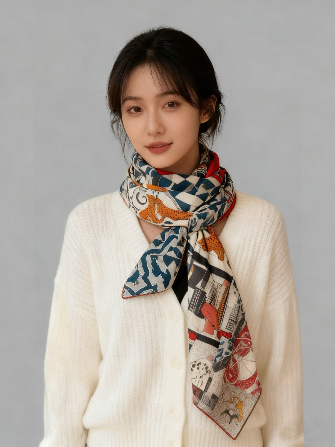 HM 25s Essential Scarf 140cm Green Colorful Cashmere Silk 967425