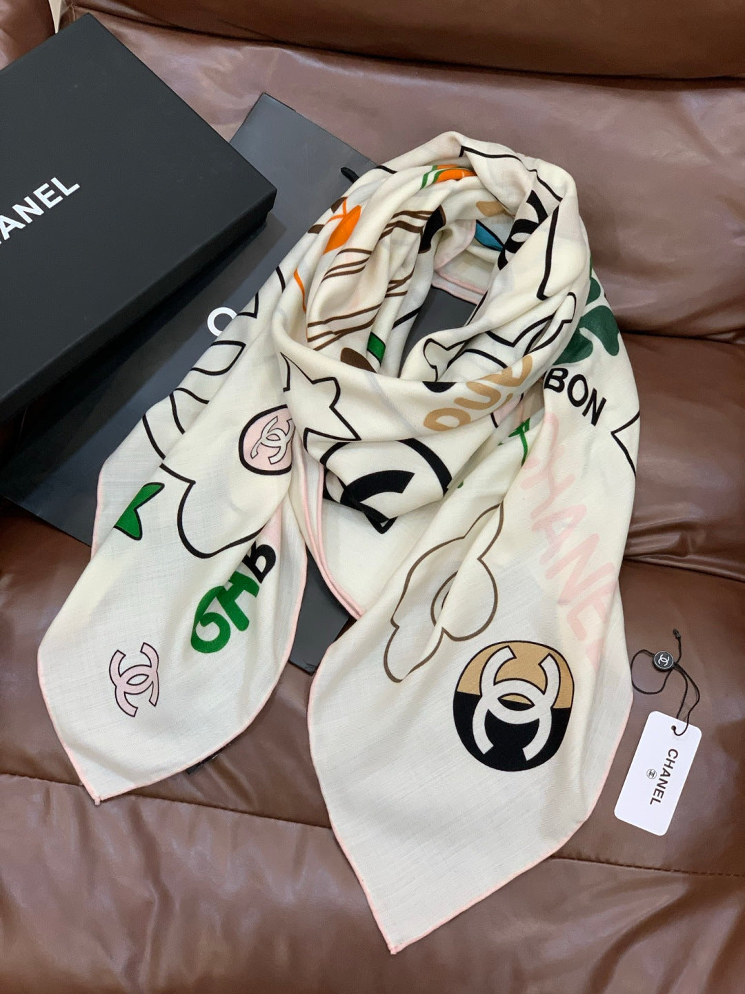 CC 25 Reversible Scarf 135cm White Green Cashmere 969245