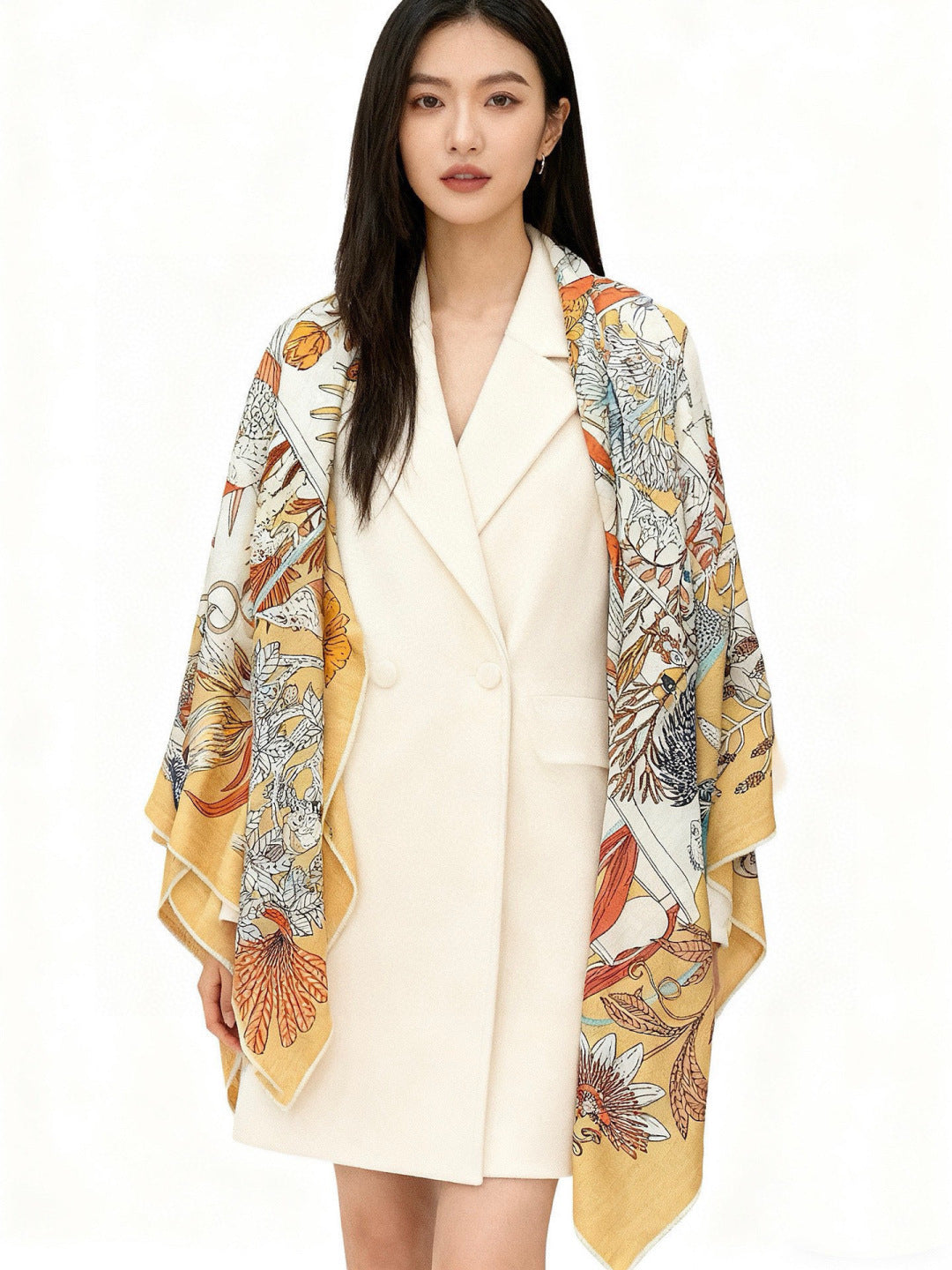 HM 25s Rainbow Scarf 140cm Yellow Colorful Cashmere Silk 970925