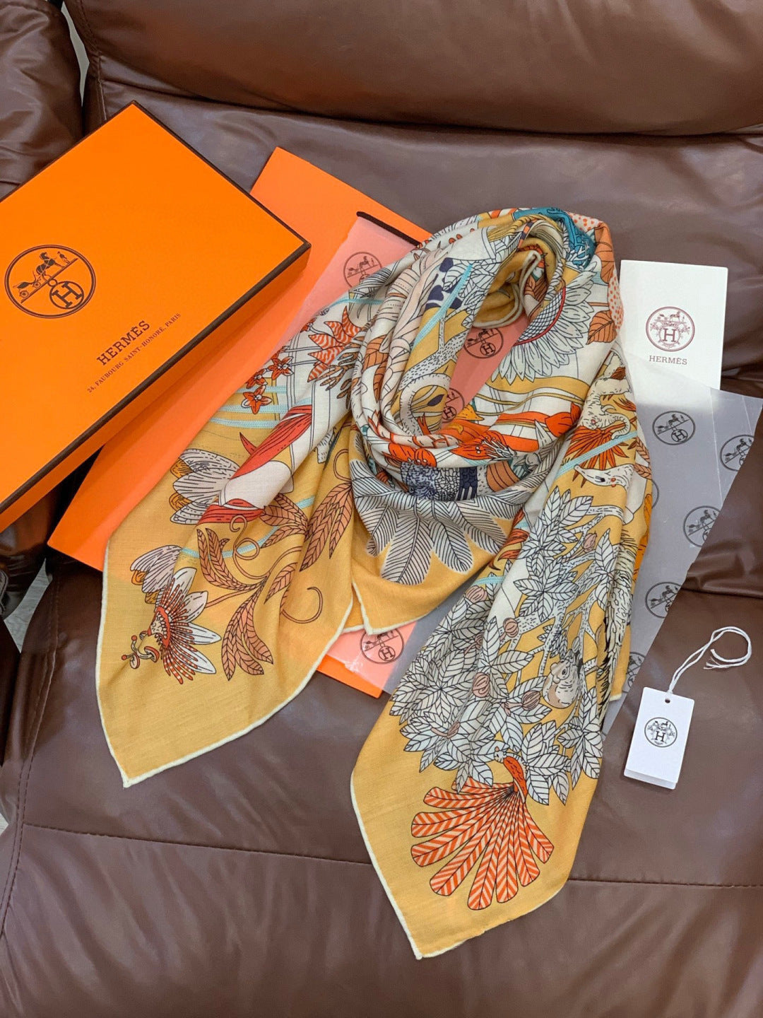 HM 25s Rainbow Scarf 140cm Yellow Colorful Cashmere Silk 970925