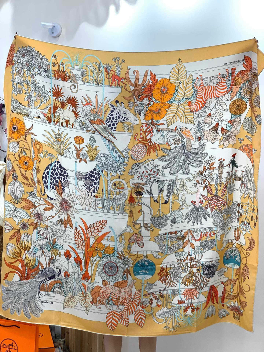 HM 25s Rainbow Scarf 140cm Yellow Colorful Cashmere Silk 970925