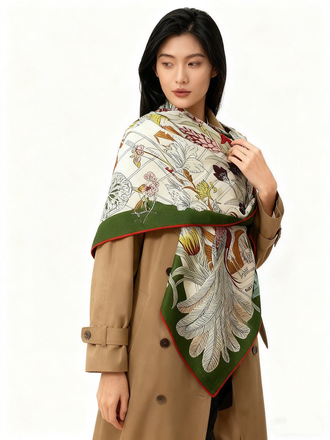 HM 25s Rainbow Scarf 140cm Green Colorful Cashmere Silk 970926