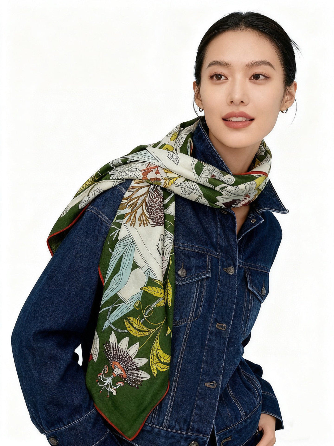 HM 25s Rainbow Scarf 140cm Green Colorful Cashmere Silk 970926