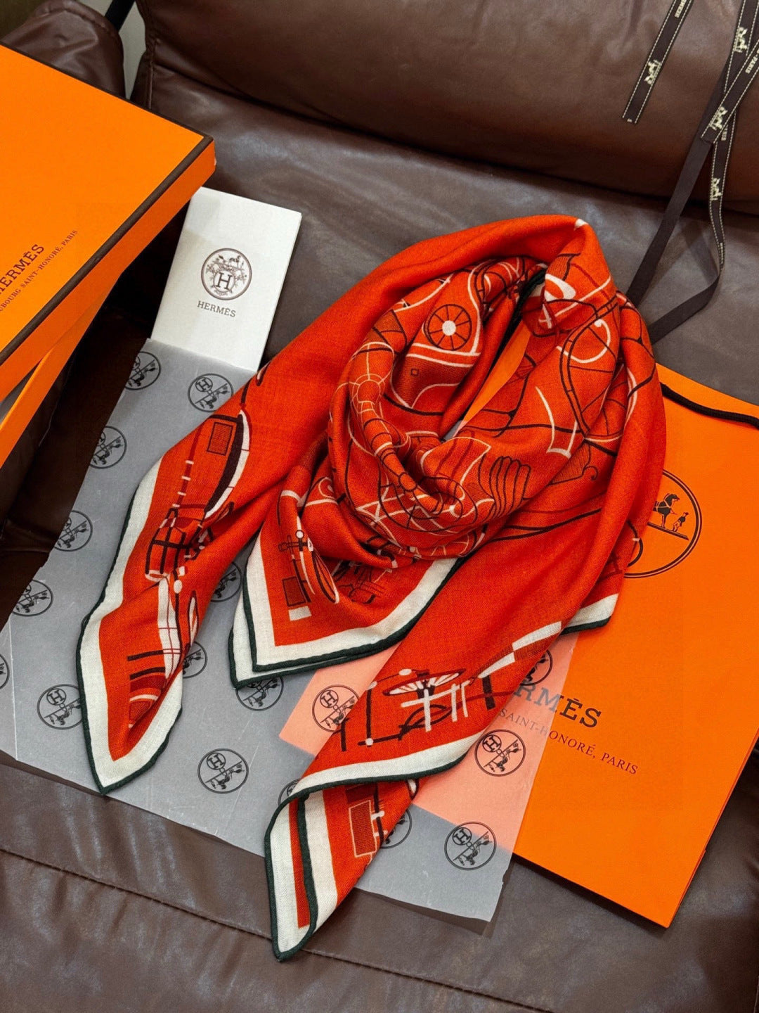 HM 25s Amazing Reversible Scarf 140cm Orange Cashmere Silk 970958