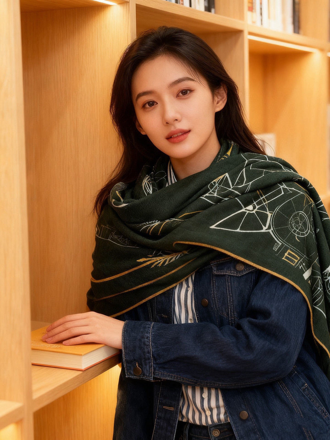 HM 25s Amazing Reversible Scarf 140cm Dark Green Cashmere Silk 970959