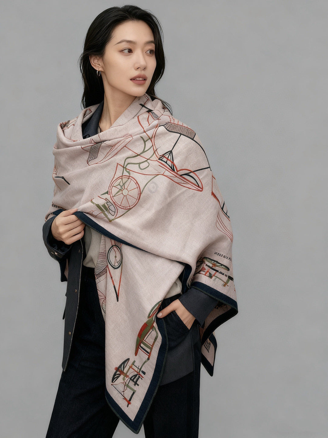 HM 25s Amazing Reversible Scarf 140cm Light Pink Cashmere Silk 970960