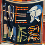 HM 25s Equestrianism Scarf 140cm Navy Blue Cashmere Silk 970961