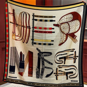 HM 25s Equestrianism Scarf 135cm Cream Black Cashmere Silk 970962