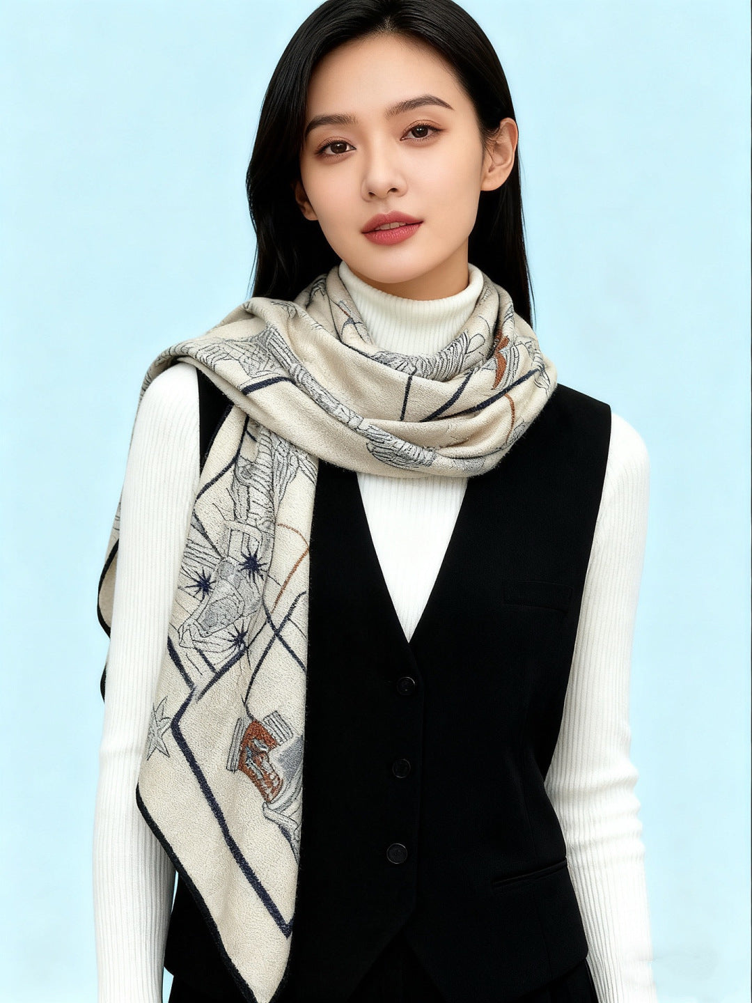 HM Starry Night Chorus Scarf 140cm Light Beige Cashmere 970969