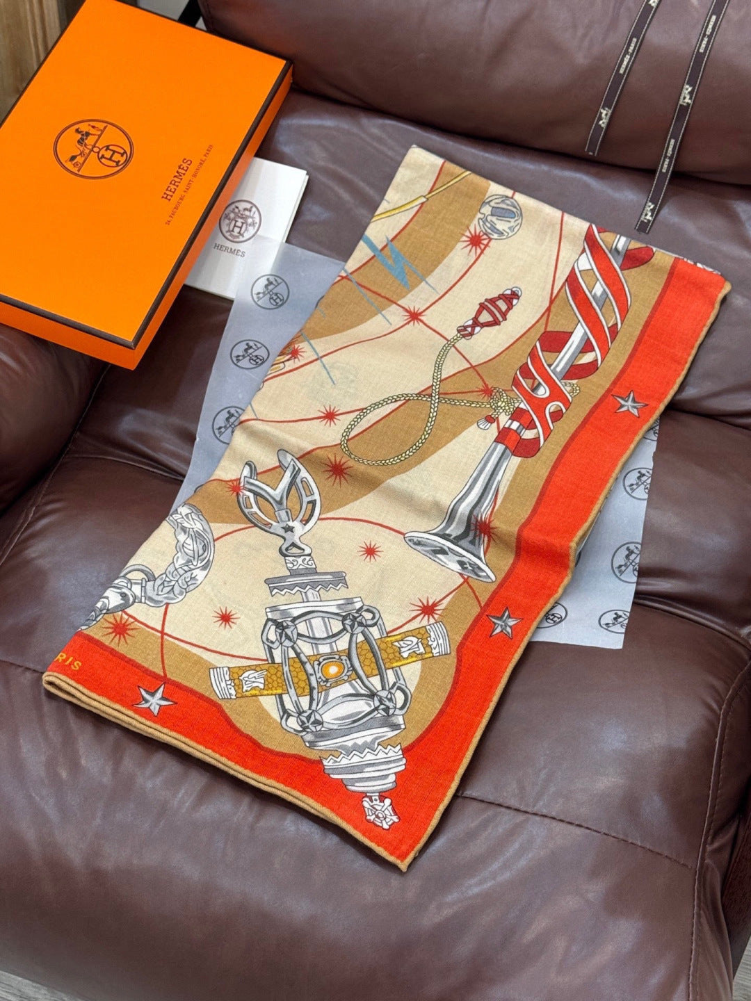 HM Starry Night Chorus Scarf 140cm Beige Orange Cashmere 970973